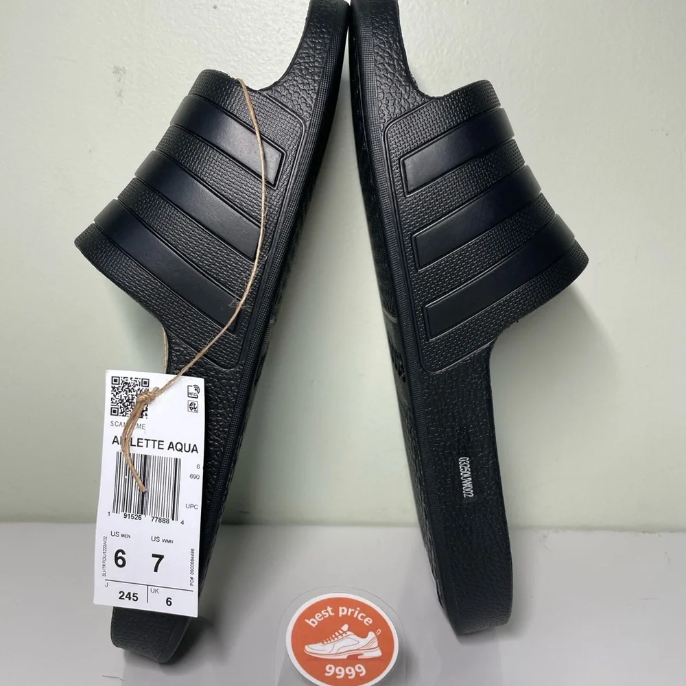 adidas - M6/W7 - M7/W8 - Adilette Aqua Slides Sandals Black F35550 - New - Picture 10 of 10